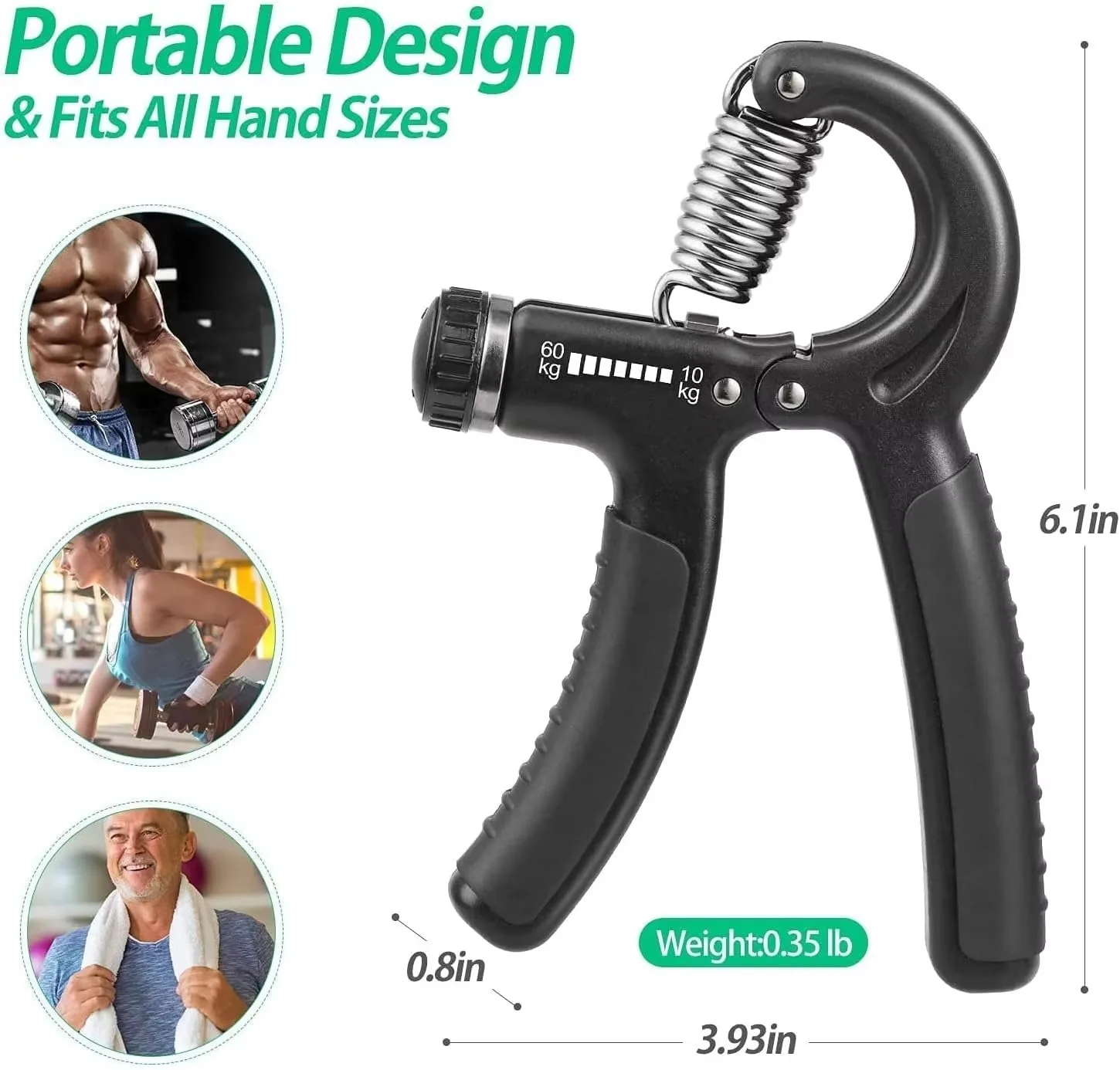 WorthWhile 5-60Kg Gym Fitness Hand Grip Men Adjustable Finger Heavy Exerciser Strength for Muscle Recovery Hand Gripper Trainer