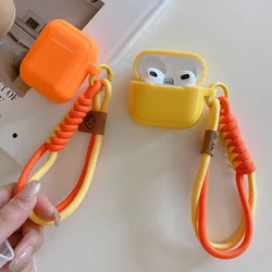 Earphone Case For AirPods 1 2 3 4 Pro Silicone Lanyard Hand Rope Soft Shockproof Headset funda For AirPod Pro2 Air Pods Keychain