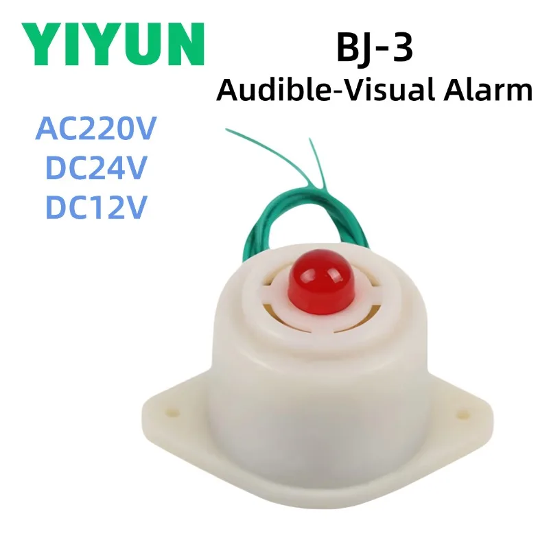 1PC BJ-3 Electronic Buzzer Beep Alarm High-decibel AC220V DC24V DC12V Indicator Flashing Light Audible‑Visual Alarm