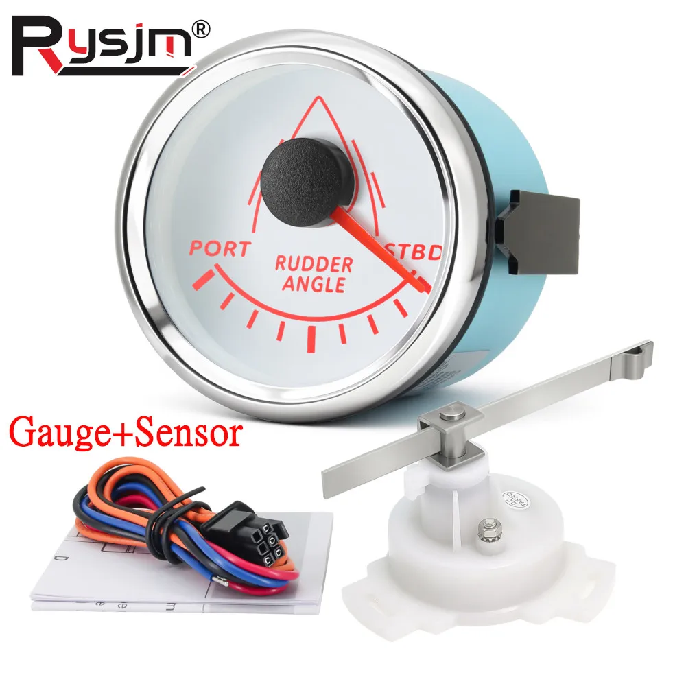 N Boat Marine Rudder Angle Indicator Gauge With 0-190ohm Sensor Waterproof 52mm Rudder Position Indicator Red LED Light 12V/24V