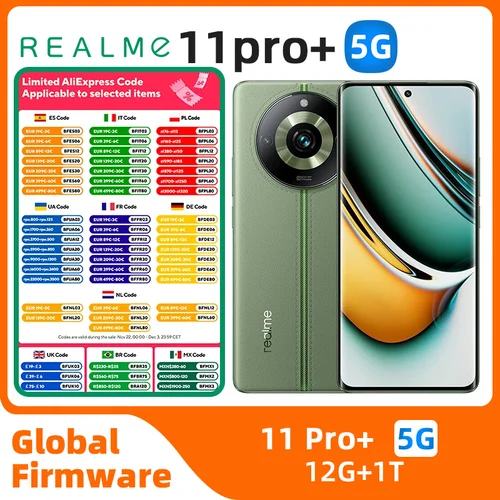 Realme 11 Pro Plus 5G 글로벌 버전 중고 휴대폰, Mtk 디멘시티 7050, 6nm CPU, 6.7 인치, 120Hz FHD + 200MP OIS, 12GB RAM, 1TB 스토리지 