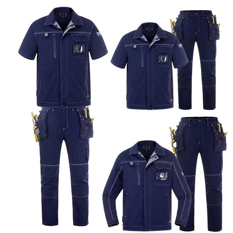 

2025 Overalls Men's Summer Thin Pure Cotton Short-Sleeved Suit Breathable National Grid Summer Welder Custom Labor Suit Workwear