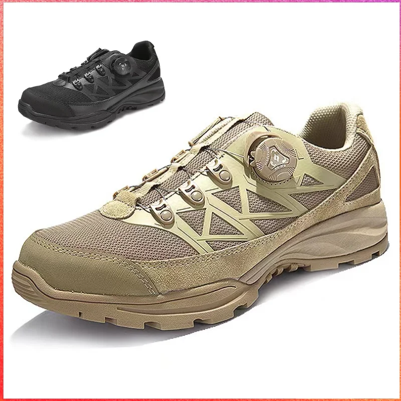 

Low Cut Men Trekking Shoes with Quick Lace Button Hiking Shoes Wear-resistant Outdoor Sport Men Shoes Mens Climbing Sneakers
