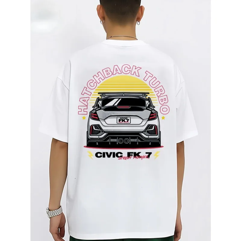 

2025 Summer Loose Round Neck Men's and Women's T-shirt New Fashion Honda Civic KF7 Short-sleeved JDM Culture Civic Car Racingtop
