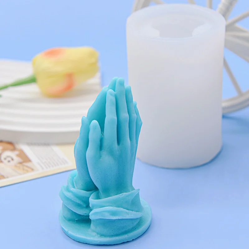 Prayer Gesture Silicone Candle Mold 3D Buddha Bead Hand Sculpture Plaster Resin Mold Kit DIY Soap Baking Tools Home Decor Gift