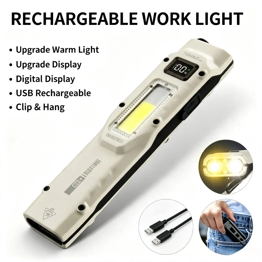 13 Light Modes Tactical EDC Flashlight Multifunctional LED COB UV Inspection Torch with Portable Clip for Daily Outdoor Use