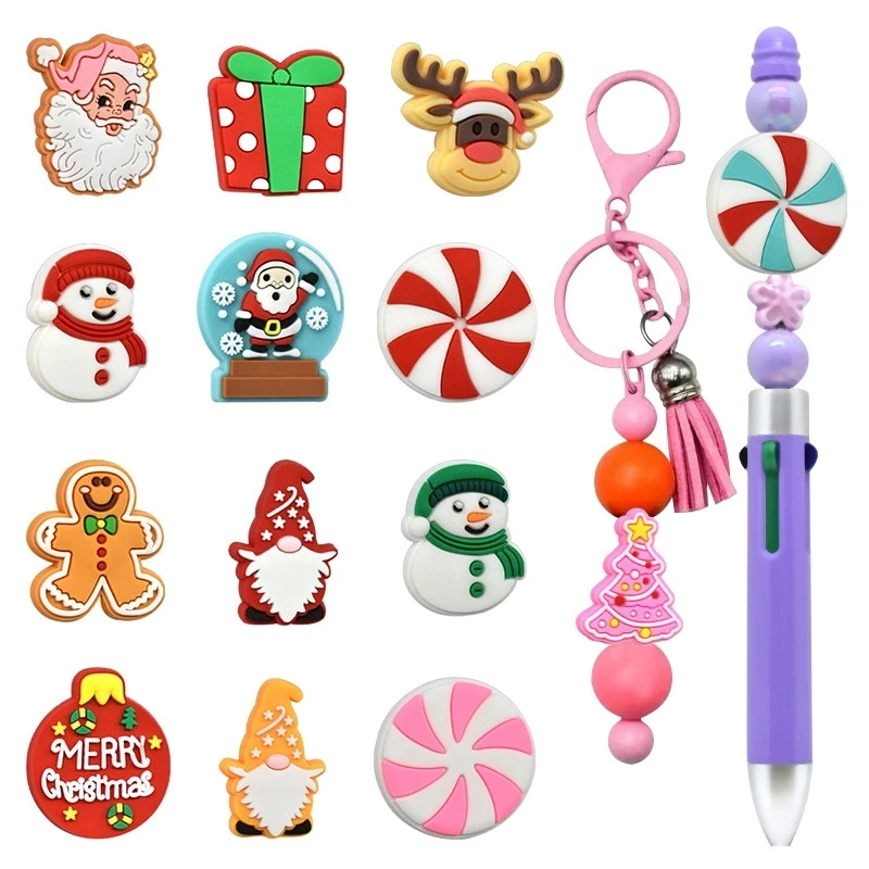 5/10PCS Focal Beads Silicone Cartoon Christmas Series Jewelry Making DIY Keychain Pendant Handmade Necklace Brooches Accessory