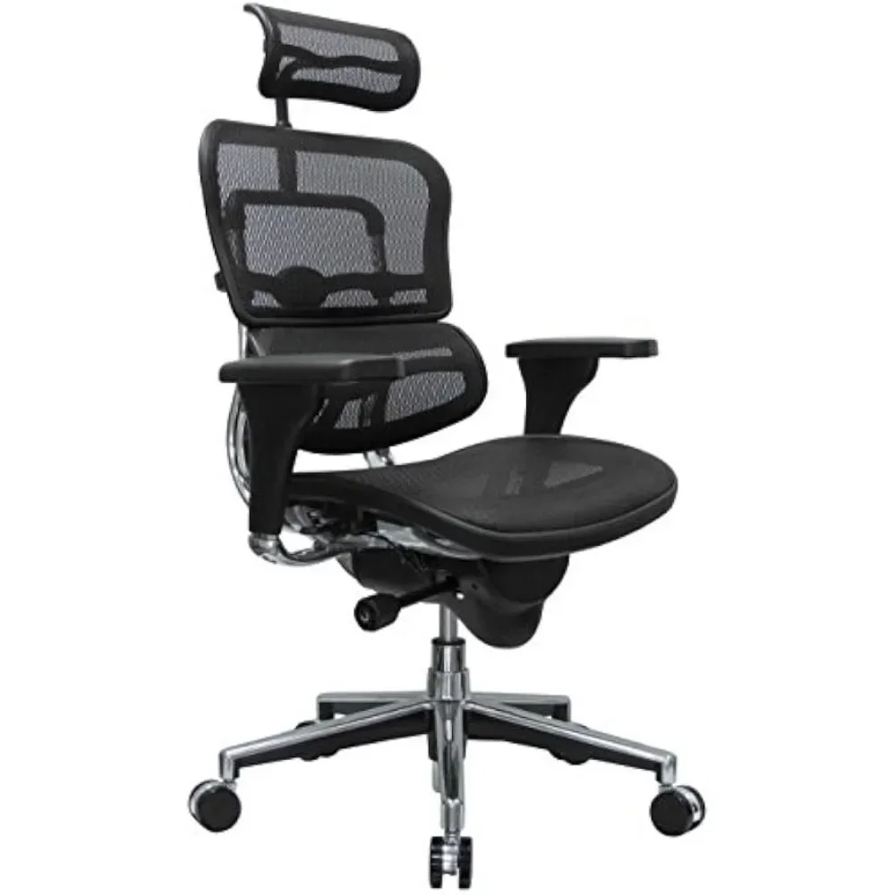 

High Back Black Mesh Office Chair with Adjustable and Flexible Lumbar Support – Headrest, Seat Slider, Armrests.