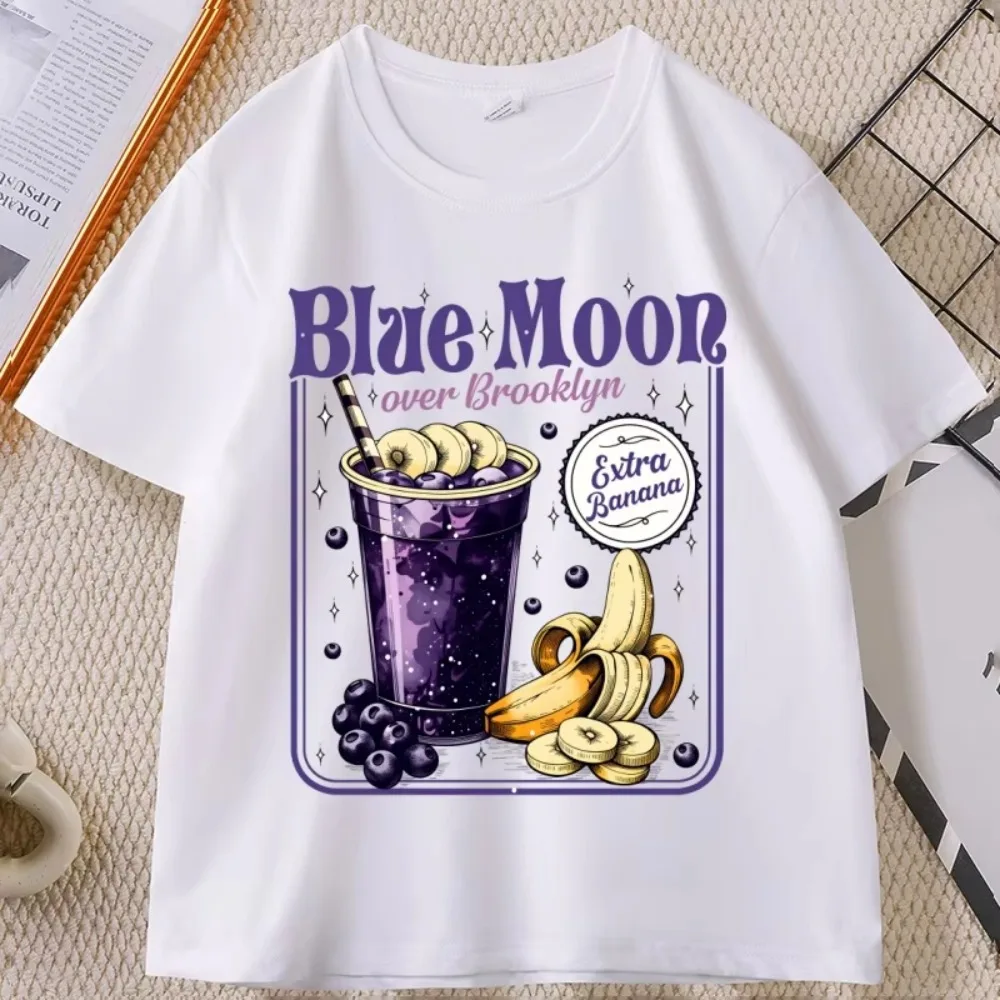 Blue Moon Over Brooklyn T-Shirt Extra Banana Smoothie Print T Shirt Men Women Casual Short Sleeve Tee Shirts Cotton