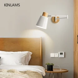 LED Wall Lamp Nordic Living Room Bedroom Bedside Lamp White Spotlight Modern Reading Wall Sconce Long Pole Swing Arm Wall Light