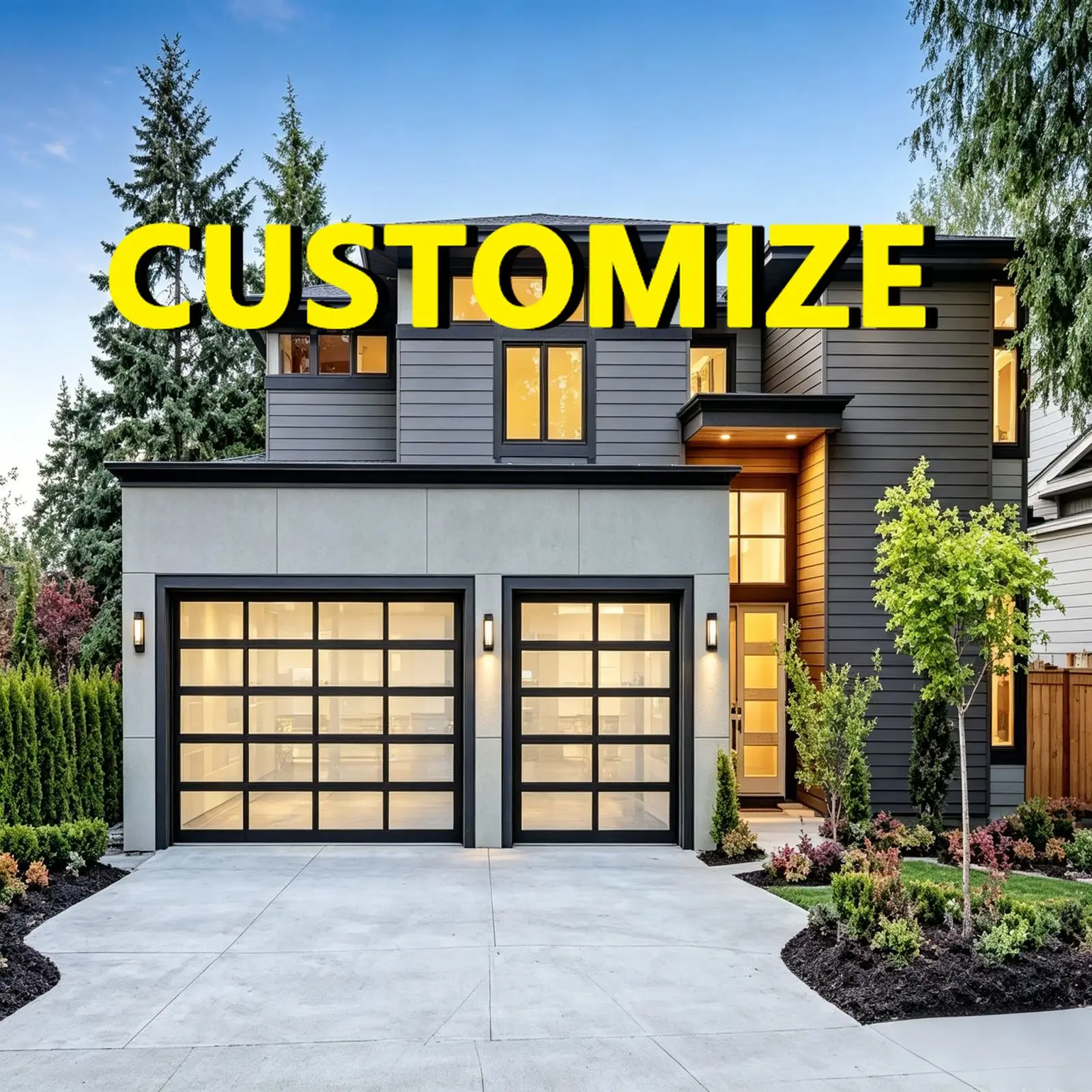 Any Size Custom Narrow Frameless Aluminum Garage Door Ultra Thin Border Design Remote Auto Lift Modern Luxury Entry Door