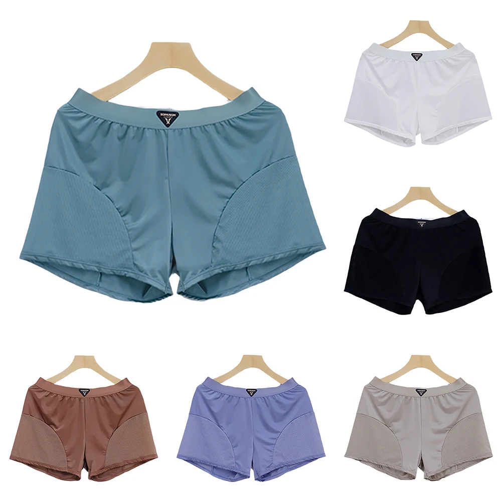 

Breathable Ice Silk Satinlike Men's Boxers Underwear with Stretch Material Loose Sleepwear Trunks for Home Use