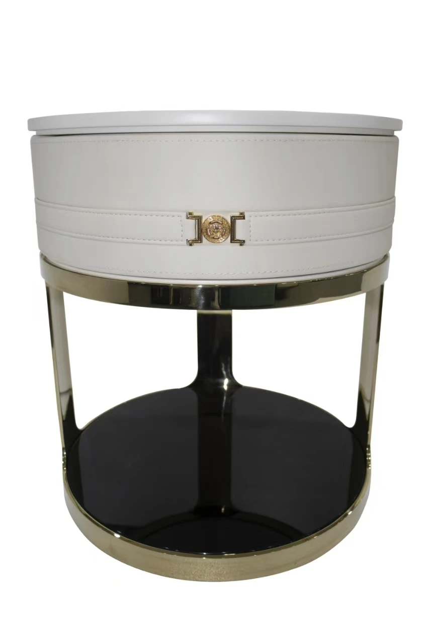 Meja samping tempat tidur modern minimalis dengan lapisan pernis kulit putih mengkilap