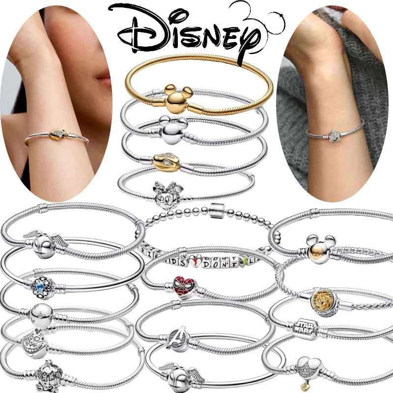 

2025 MINISO New Disney 925 Silver Needle Wonderful Fairy Lion King Mickey Women's Bracelet Original DIY Wedding Gift