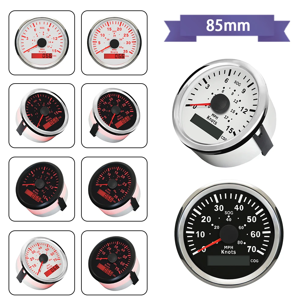 

Rhaxel Universal 85mm GPS Speedometer 15Knots 17MPH 35Knots 40MPH 70Knots 80MPH for Boat Yacht Vessels With Red Backlight