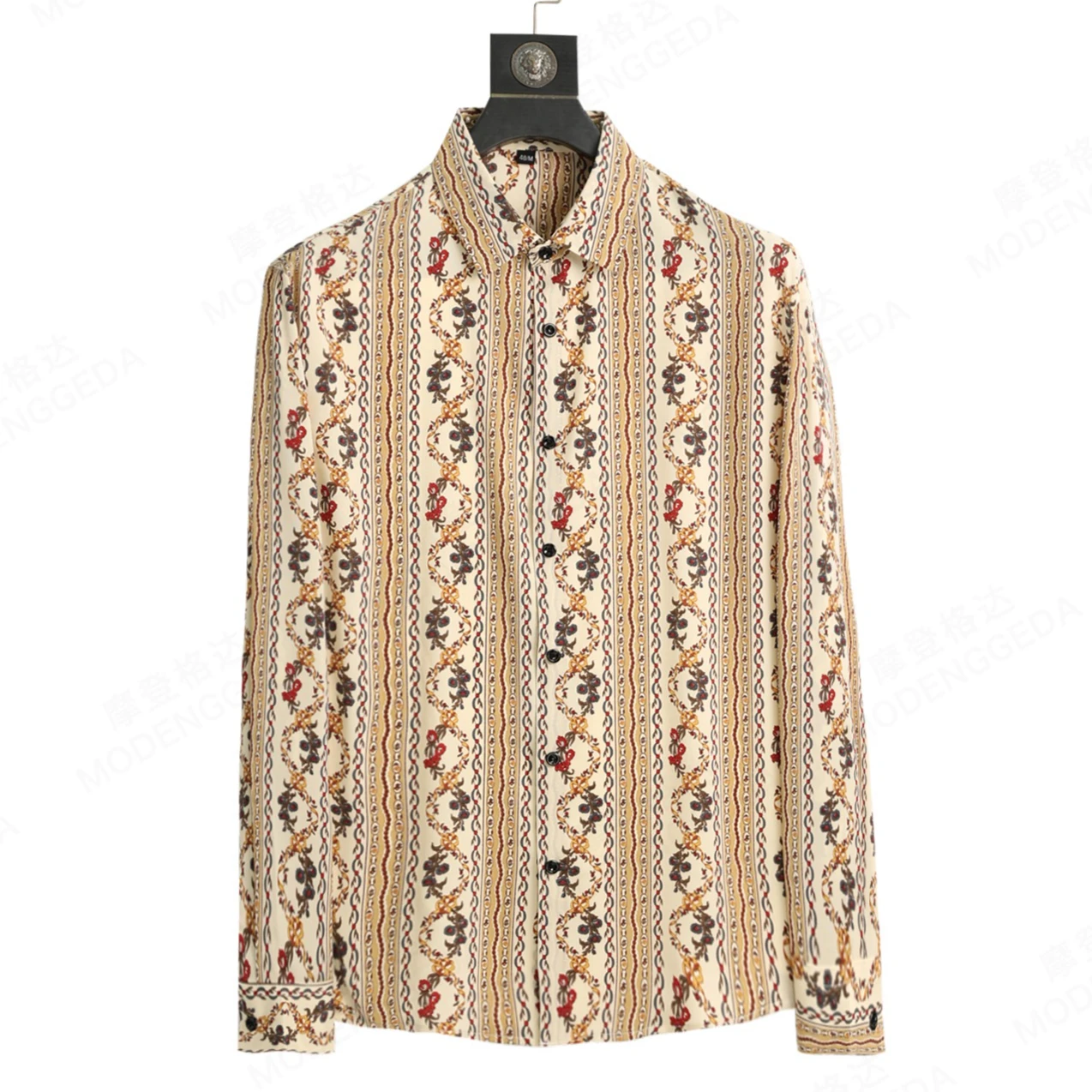 

2026 Spring Vintage Printed Men's Shirt Fashion Loose Long Sleeve Casual Shirts Social Streetwear Party Nightclub Beach Shirt