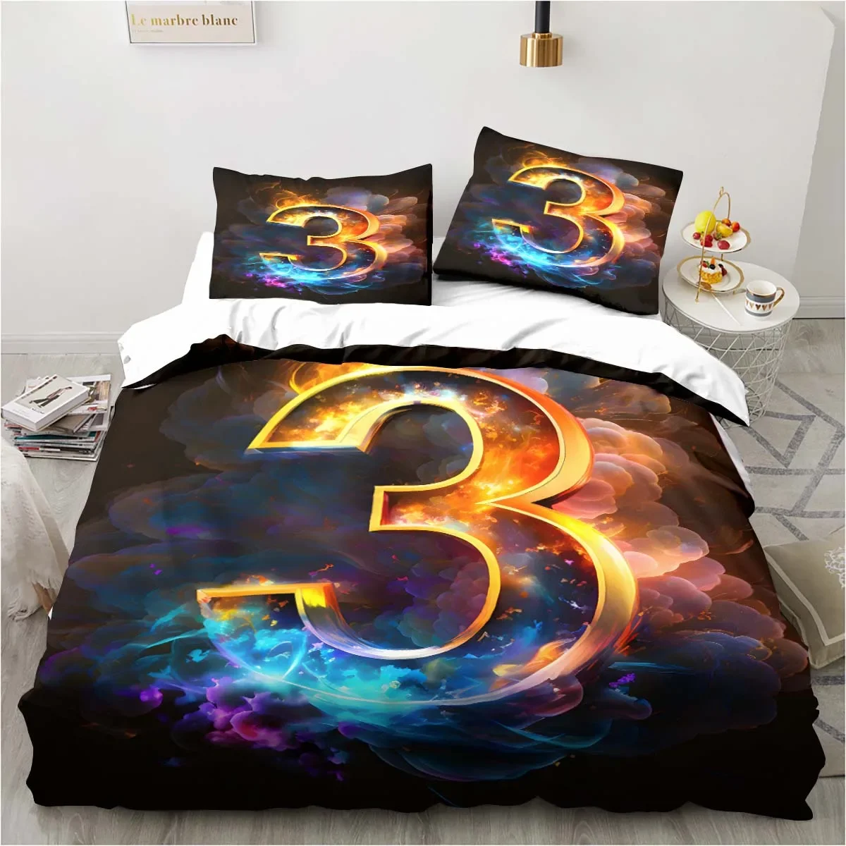 

Arabic numeral three-piece bedroom home supplies children's room exquisite pillowcase and duvet cover, exquisite birthday gift