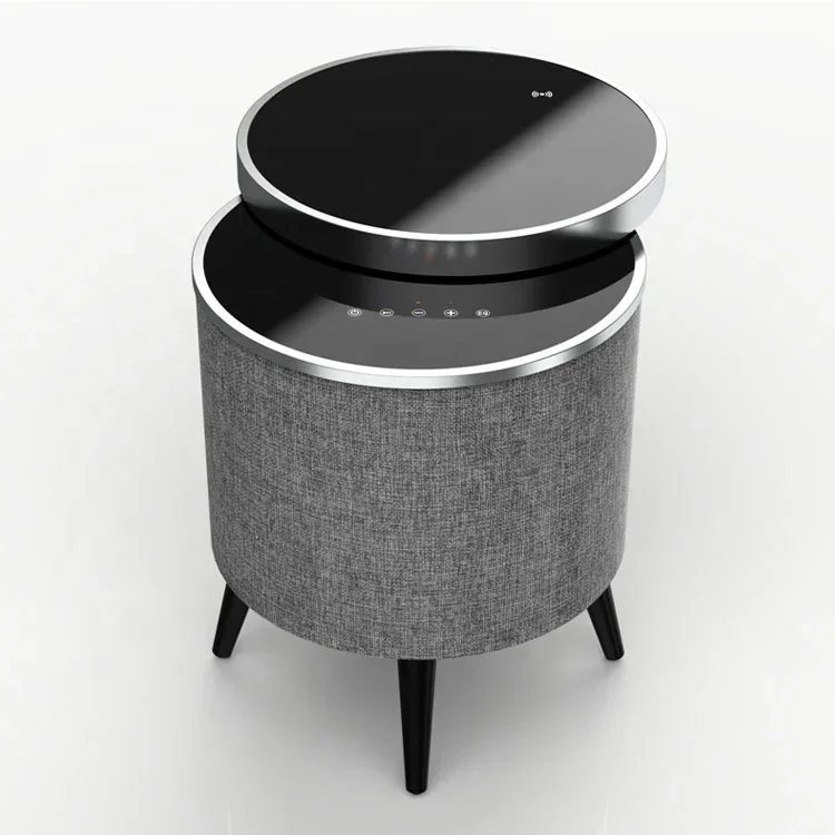 2026 زجاج أسود مكبر صوت دائري شحن طاولة القهوة الجانبية TWS AUX مضخم صوت أثاث الموسيقى الذكية 2.1 مكبرات صوت بخاصية البلوتوث