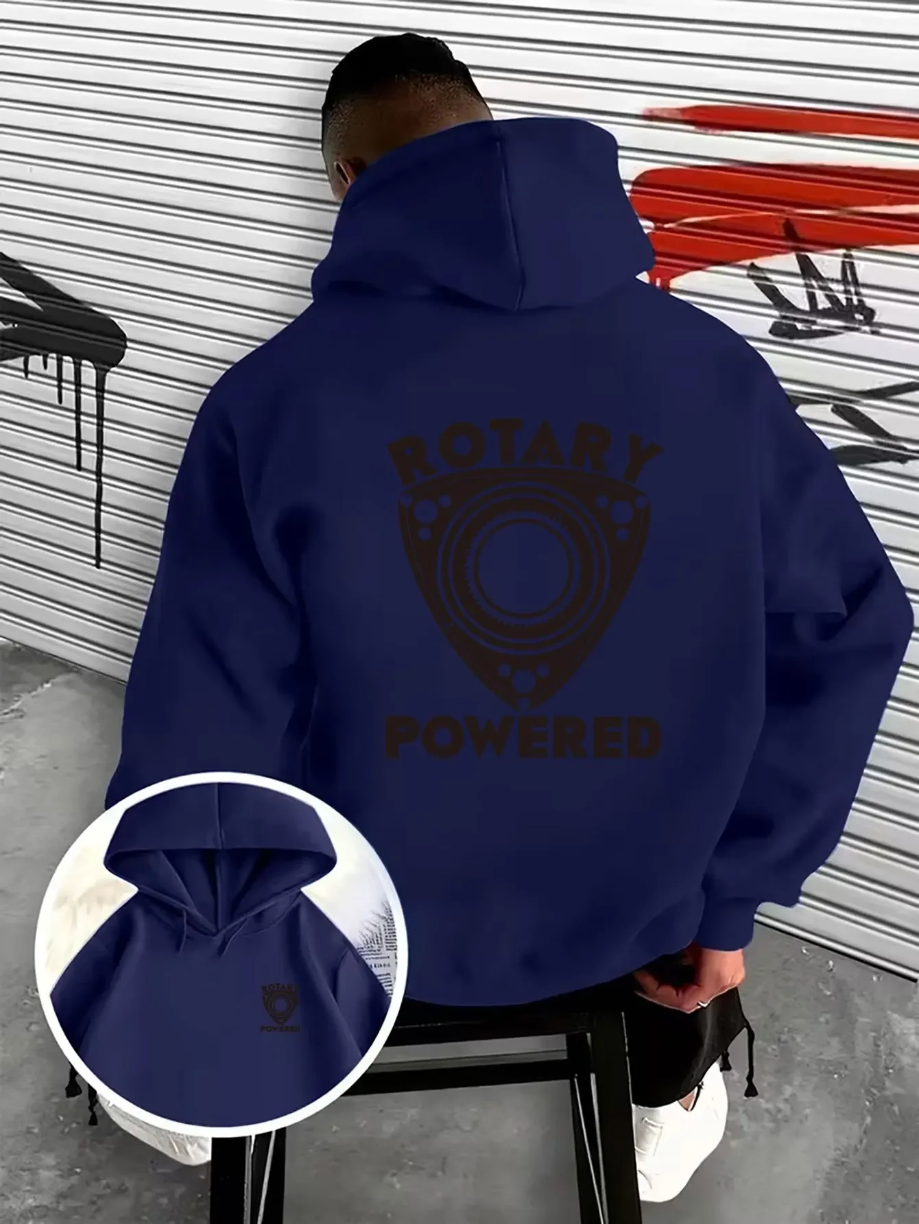 Men Women Retro JDM Pullover Hoodie Vintage Rotary Engine Distressed Letter Art Chest & Back Print Loose Fit Hooded Sweatshirt