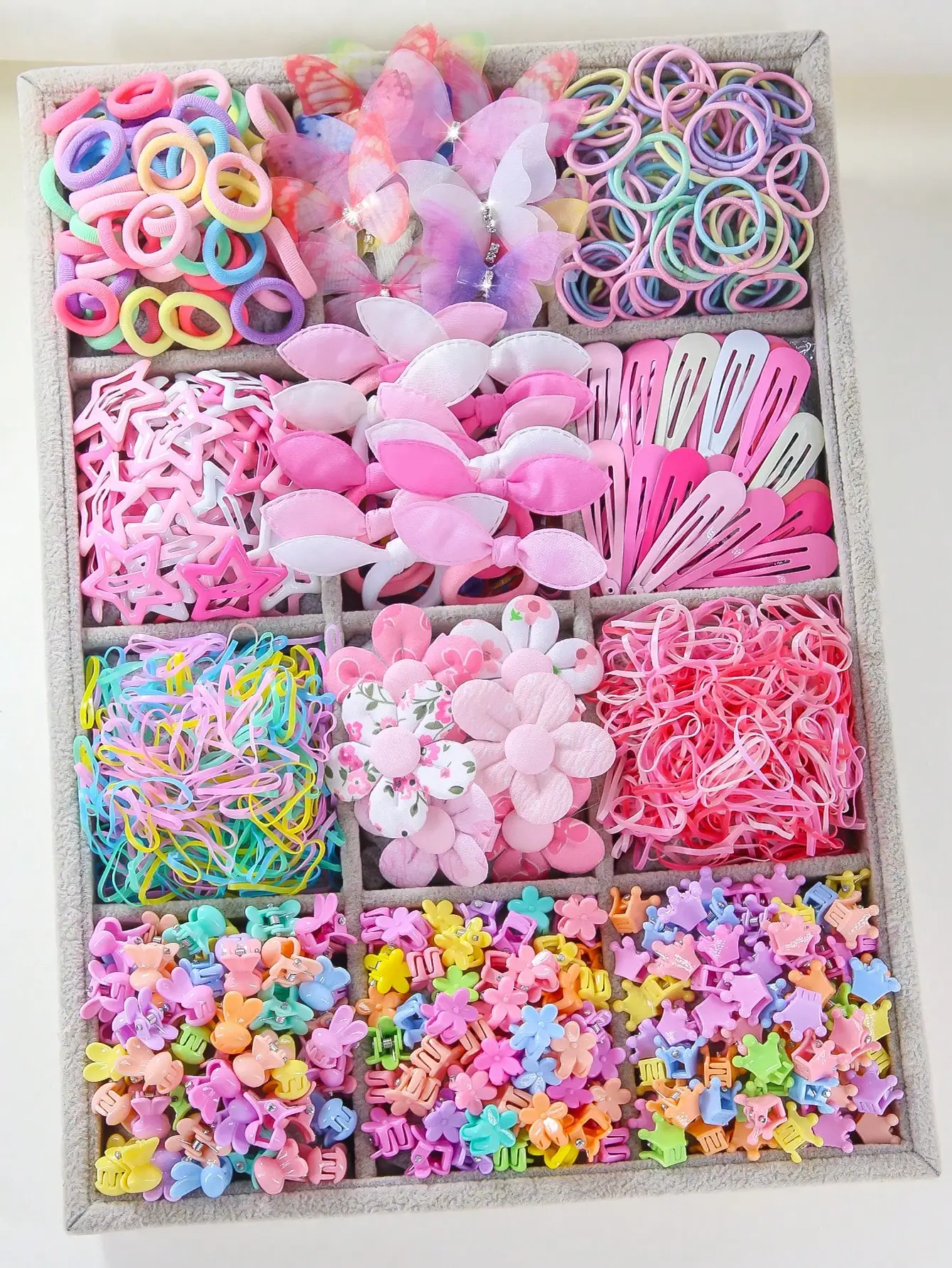 

Набор из 870 штук: милые аксессуары для волос для девочек — бантики, звездочки, цветочки, сетчатые бабочки, минималистичные резинки, заколки, зажимы BB.