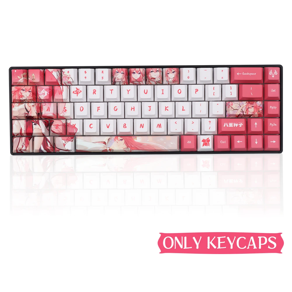 Genshin Tác Động Diệp Hách Balo Mikkor Keycap PBT 132 Cái Anh Đào Hồ Sơ Hồng Trắng Keycaps Cá Tính Cơ Nhuộm Phụ