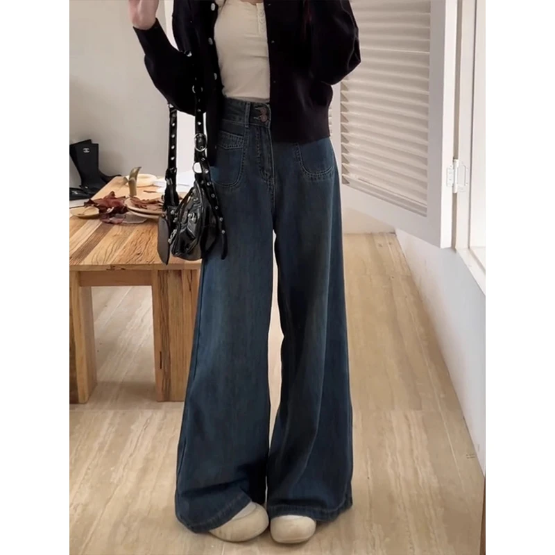 

Spring New Wide Leg Loose Jeans Women High Waist Casual Versatile Long Pants Lazy Sle Retro Fit All Seasons Deep And Light ...