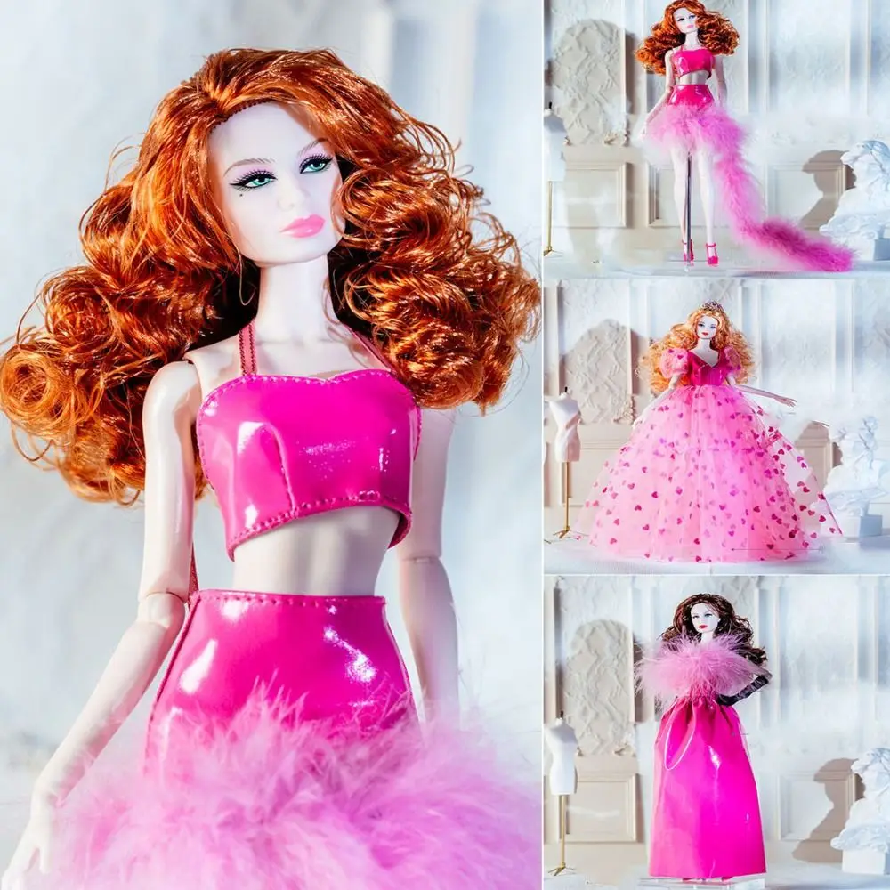 

European Fashion Doll Clothes Suit Elegant with Headwear PU Leather Dresses Collector Gifts Handmake DIY Toys Accessories Set