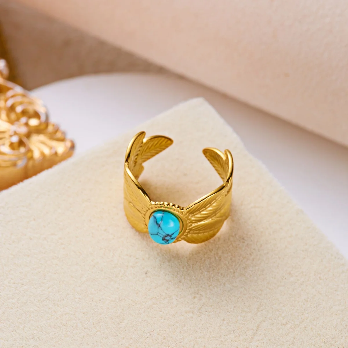 Edelstahl Blau Naturstein Geometrische Fingerringe für Damen und Herren Französischer Vintage Sonnenblumen-Blatt Runder Ovaler Ring Schmuck – Detail 37