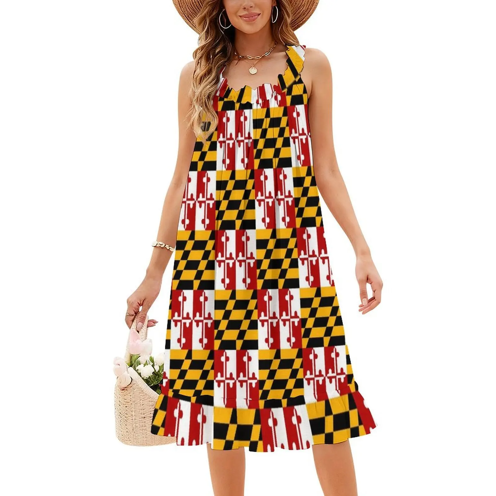 حافظات هاتف ماريلاند، ملصقات ومنتجات للهدايا، فستان سموك مزين بالزهور للنساء، فستان كاجوال للربيع والصيف لحفلات علم ماريلاند #4