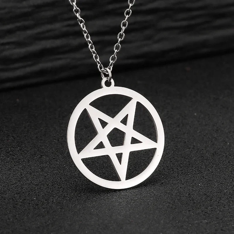 Satanic Devil's Trap Pentagram Pentacle Retro Antique Stainless Steel Necklace Pendant Necklaces Stainless Steel Jewelry Gift