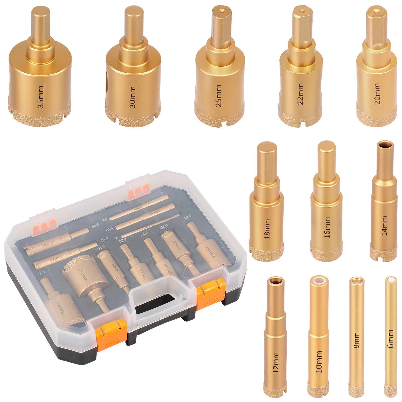 

Diamond Tile Drill Bit Kit Brazing Core Hole Saw Set Extractor Remover Tools Hole Saws Mandrels 6-35MM For Glass Granite Ceramic