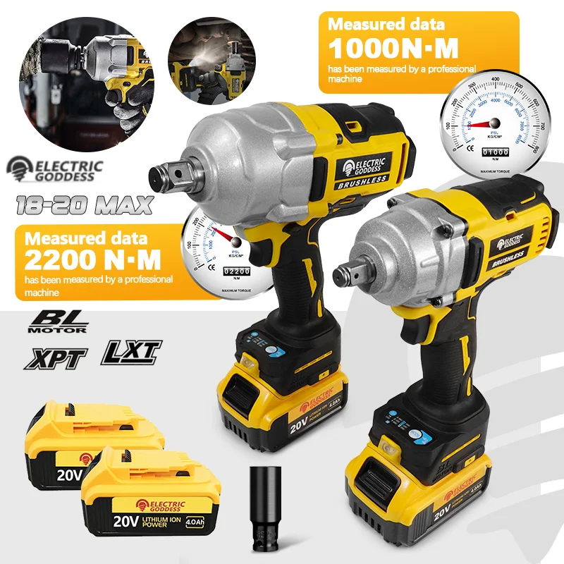 

Electric Goddess Brushless Electric Impact Wrench Cordless High Torque Wrench Socket Kit Car Repair Tools For Dewalt 20V Battery