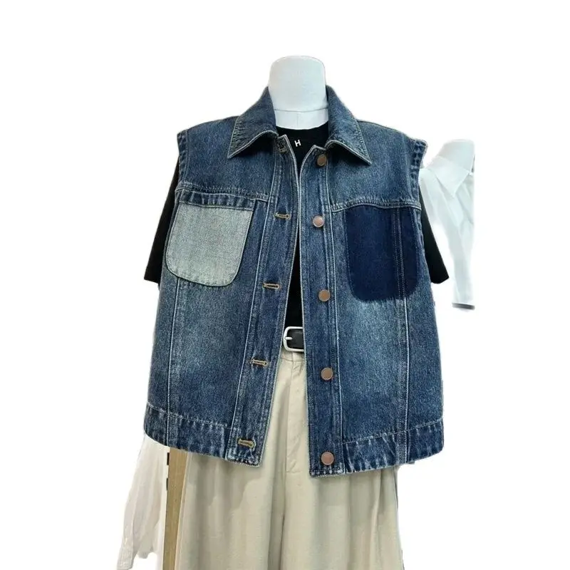 Spring Autumn Short Leisure Cowboy Vest Women 2024 New Fashion Loose Denim Jacket Single-Breasted Vest 3XL Outerwear Female