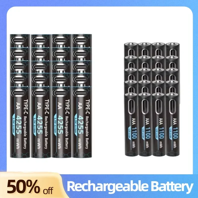 4255mWh/1100mWh 1.5V AA+AAA Rechargeable Battery Type-C USB Lithium Battery for Remote Control Toy Replacement Battery