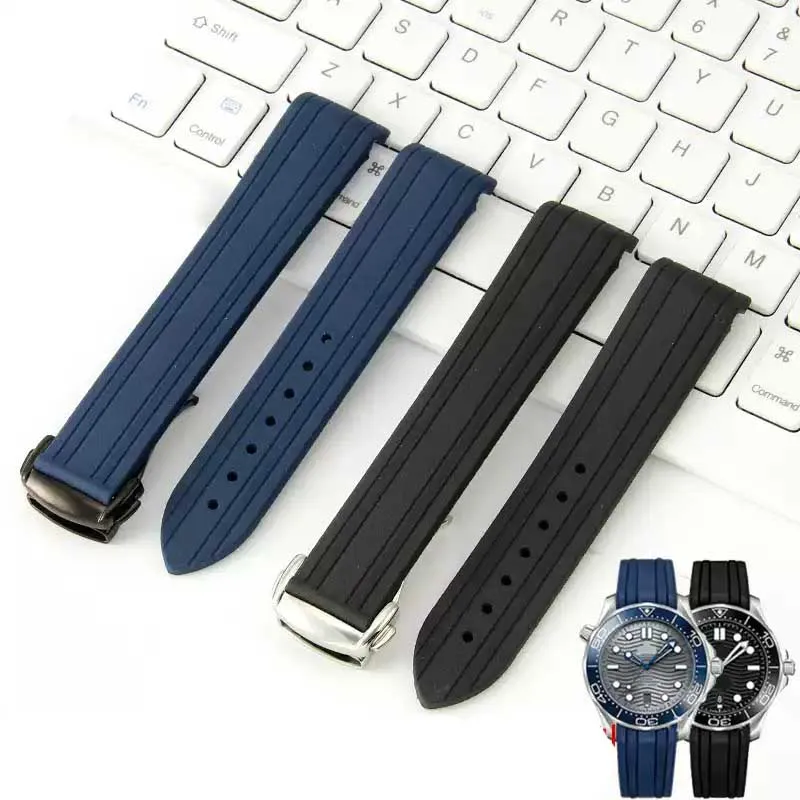 

Watch strap For Omega New Seamaster 300 Watchband High-Quality Watch Band Folding Clasp Curved End Watches Rubber Accessories