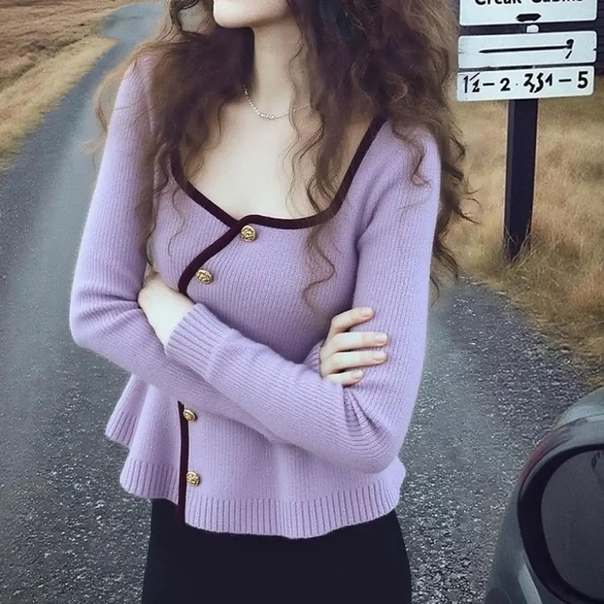 Temperament Apricot Square Neck Knitted Shirt Sueter Mujer Jumper Sweater Women Y2k Pullover Winter Clothes Women