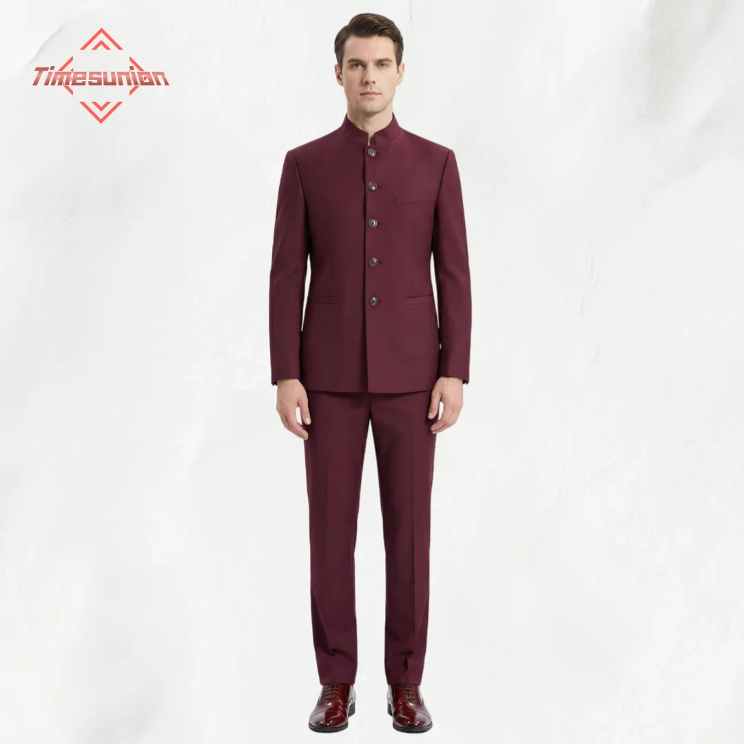 

Мужской однобортный элегантный костюм с воротником-стойкой для бизнеса и свадьбы, приталенный пиджак и брюки, костюм-чонгшань