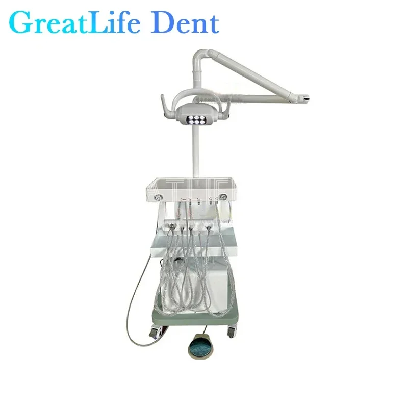 GreatLife Dent Dentistry Lab Equipment Trolley Cart Movable Treatment Desk Portable Dental Unit With LED Oral Operation Lamp