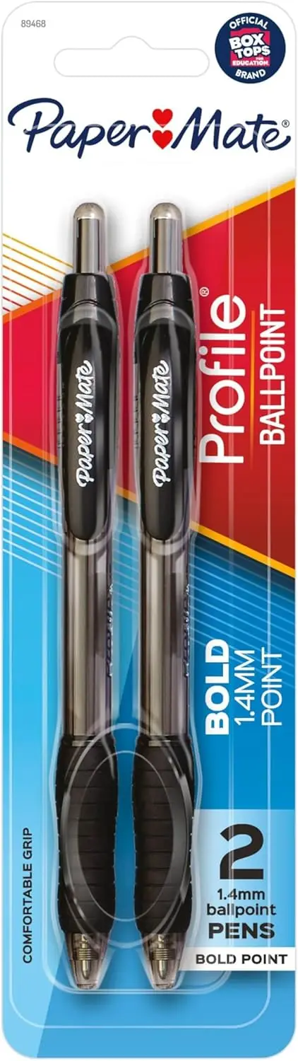 

Bold 1.4mm Retractable Ballpoint Pens with Soft Grip for Comfortable Writing, 2 Black Pens