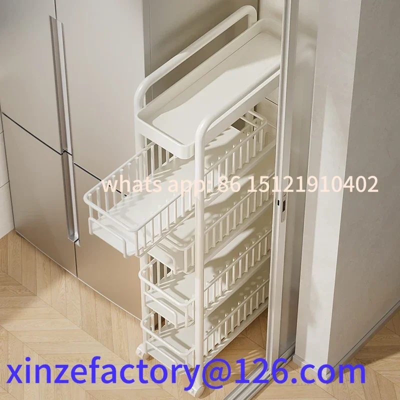

Customizable Side of Refrigerator Storage Rack Ultra Narrow Pull-out Seasoning Rack Multifunctional Bathroom Shelf with Pulley K