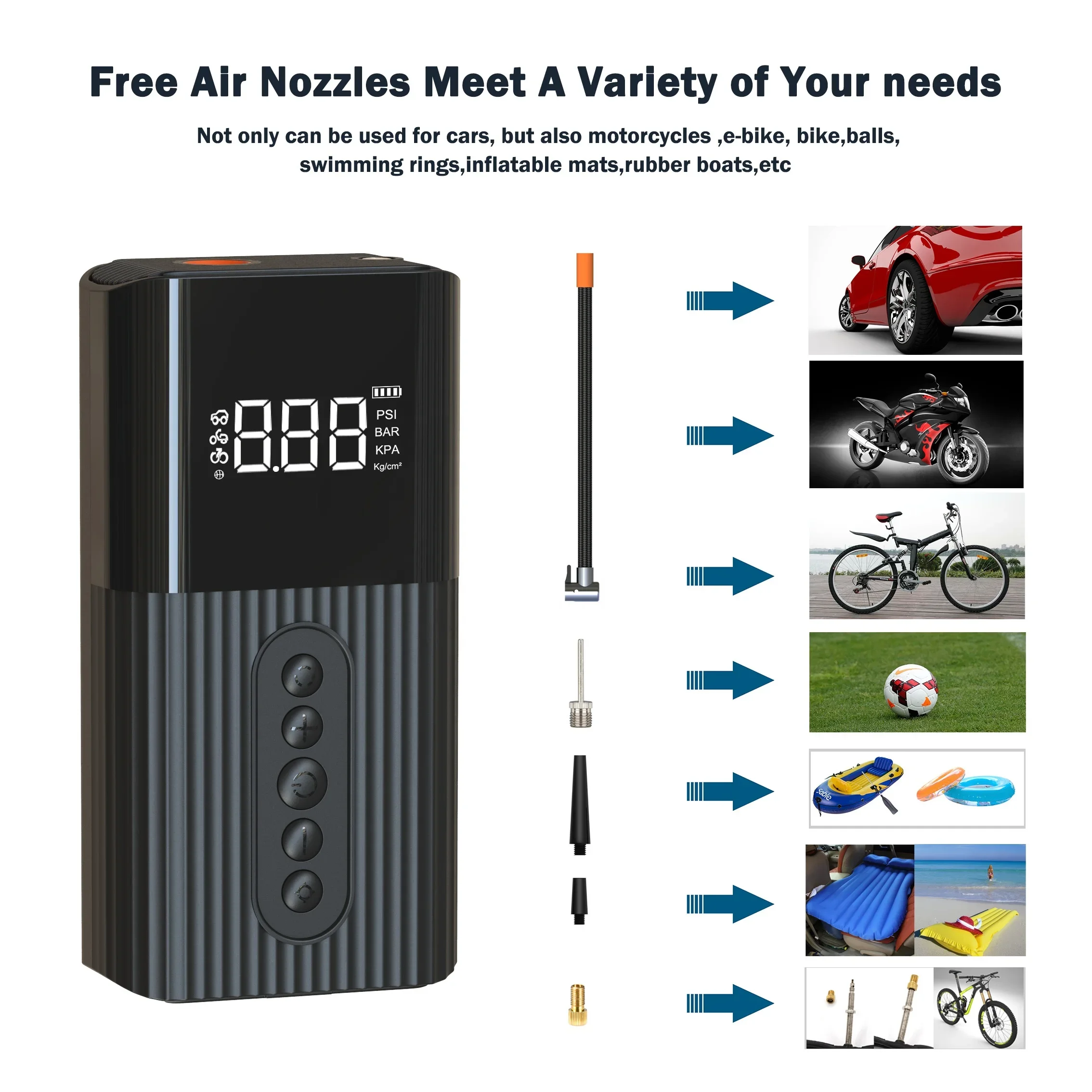 Portable Fast Inflation Only 30 Seconds And Deflation Wireless 6000mAh Cycle Rechargeable Battery Bicycle Pumps