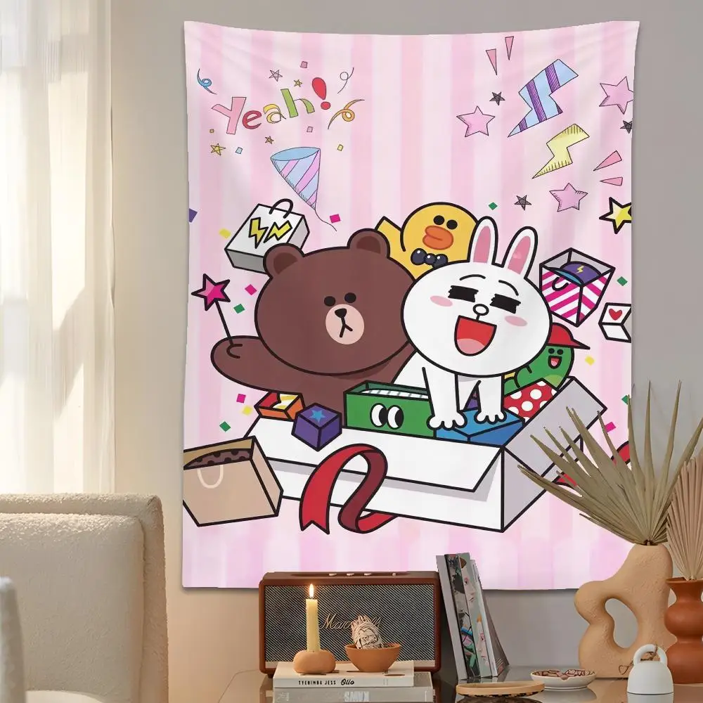 B-Brown Bear And C-Cony Tapestry Microfiber Background Art Decor For Bedroom Living Room Bar Garden Outdoor Festival Wall Decor