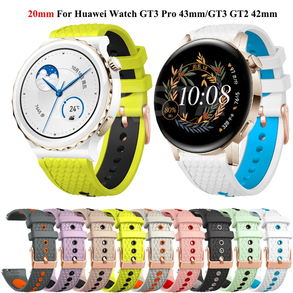 Силиконовый ремешок 20 мм для Huawei Watch GT3 GT2 42 мм/GT3 Pro 43 мм/браслет для Honor watch Magic/Honor ES/Magic watch 2 42 мм ремешок