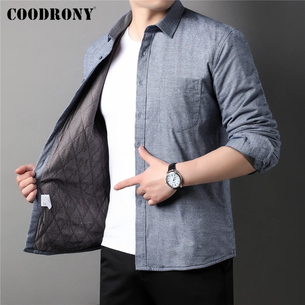 

COODRONY Pure Cotton Thick Wool Shirt Men Clothing Winter Luxury Social Blouse Business Casual Pocket Long Sleeve Shirts Z6075