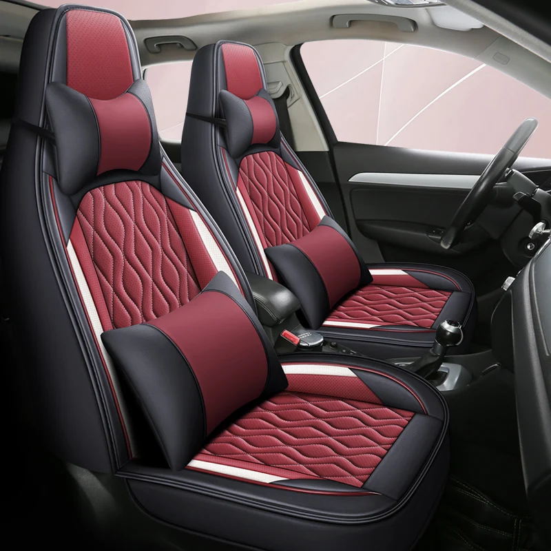 (Luxury Edition) Front Double Seats, Equipped with 2 Comfortable Headrests and 2 Soft Lumbar Supports, Luxurious Nappa Leather Full-Cover Integrated Car Seat Covers, Universal, Breathable and Not Stuffy, Comfortable for All Seasons, Easy to Clean and Maintain, Exquisite Workmanship, Simple and Convenient Installation, Available in 5 Colors, Suitable for Various Models Such as Sedans, Suvs, Trucks, Etc