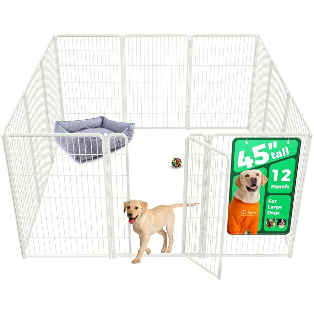 

Манеж для собак в помещении — безопасный и просторный, сверхмощный, 45-панельный корпус для больших собак, белый | Запатентованный