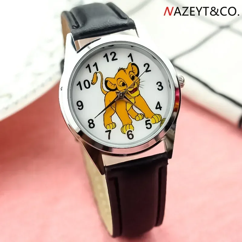 Correa de reloj de cuero de Disney The Lion King para niños y niñas, esfera de cristal, Pin, estilo hebilla, regalo