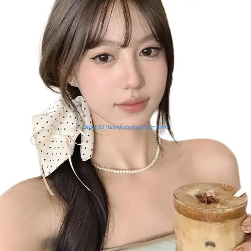 

E56A Aesthetic Scrunchies Girl Elastic Dot Bowtie Hair Rope Wedding Party Headwear