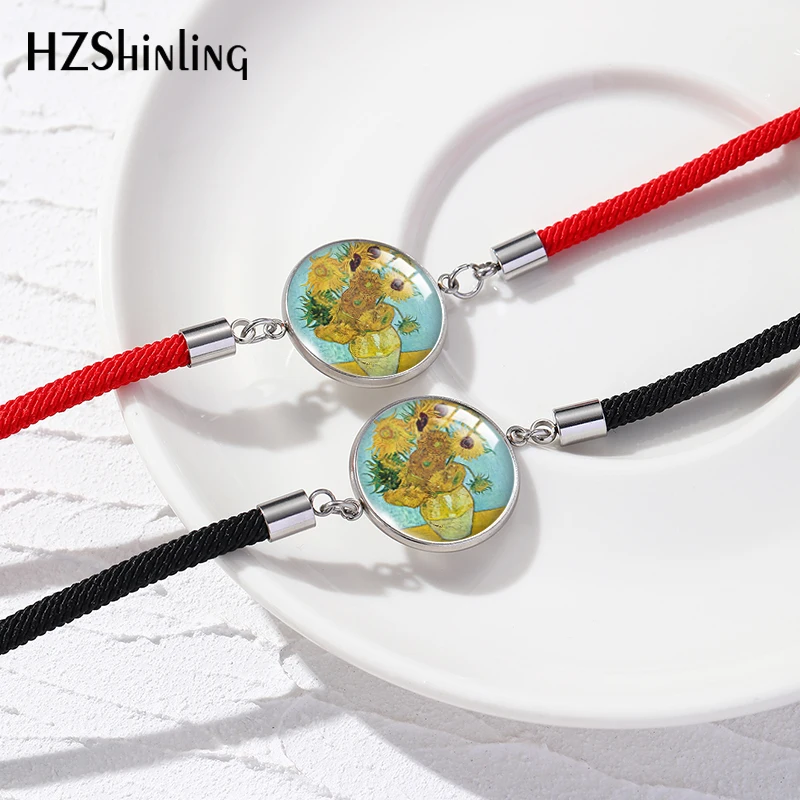 2024 New Van Gogh Paintings Rope Bracelet Irises Poppies Red Black Bracelets Glass Dome Cabochon Jewelry Handmade For Gifts