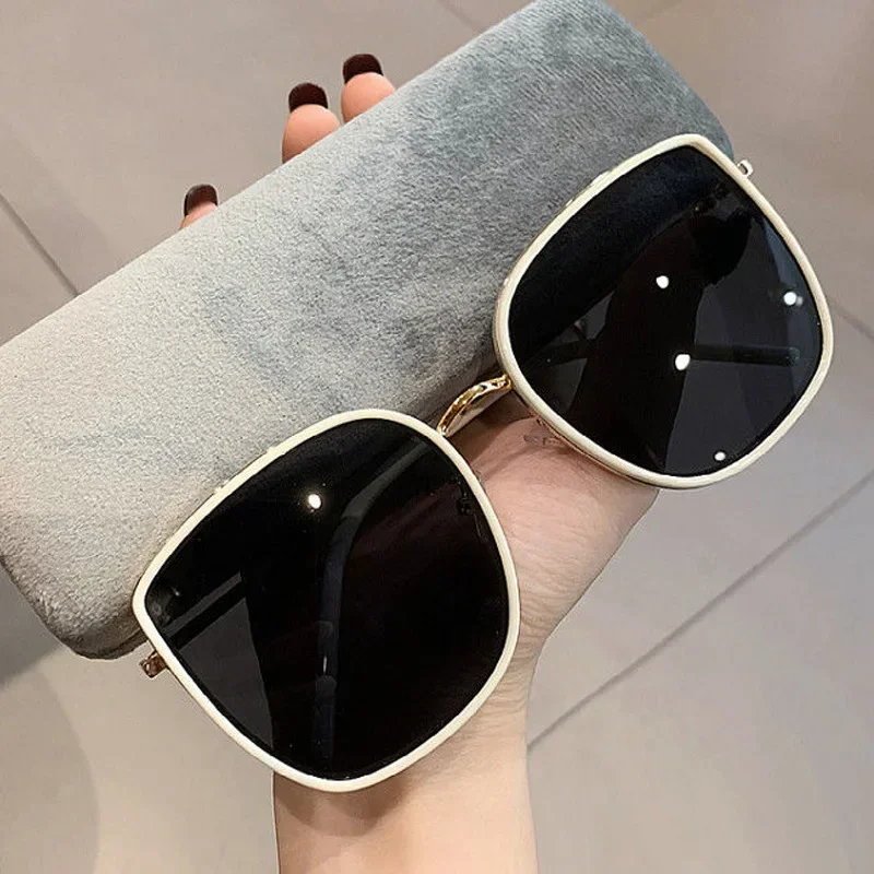 

2024 New White Concave Shape Sunglasses Big Frame Big Face Square Sunglasses for Women